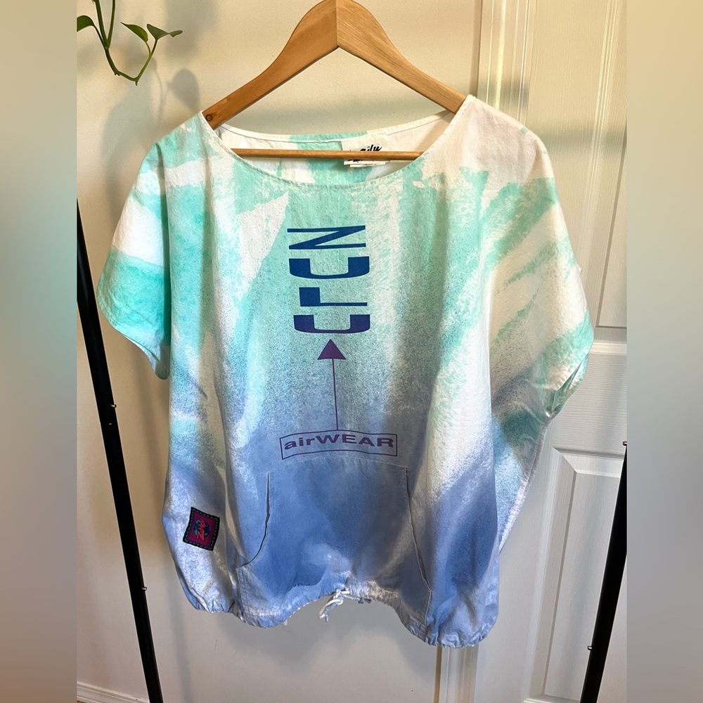 Vintage 90s Zulu AirWEAR tie-dye oversized graphic shirt blue/green